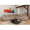 Canapé d'angle fixe modulable contemporain en tissu beige Savina