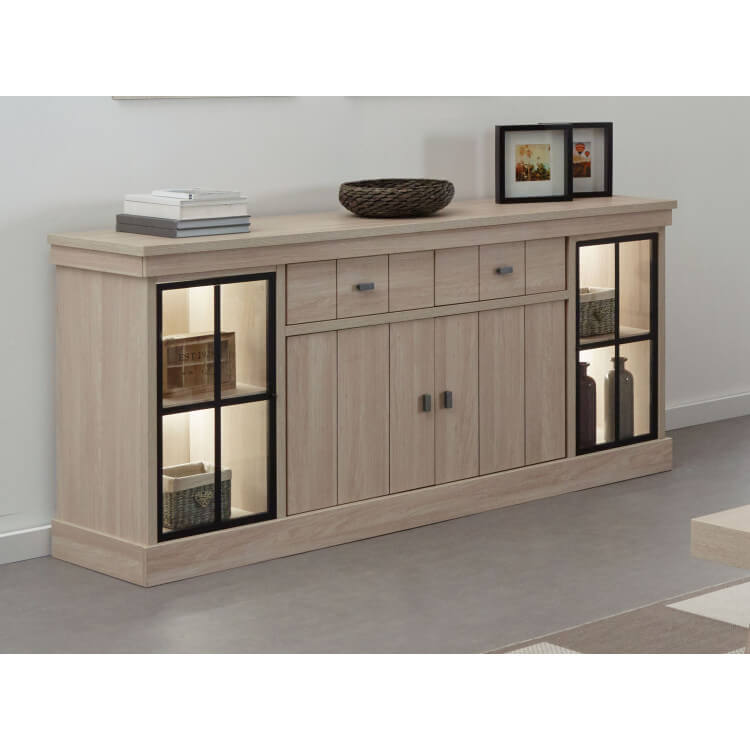 Buffet/bahut contemporain 216 cm coloris orme naturel Vaucluse