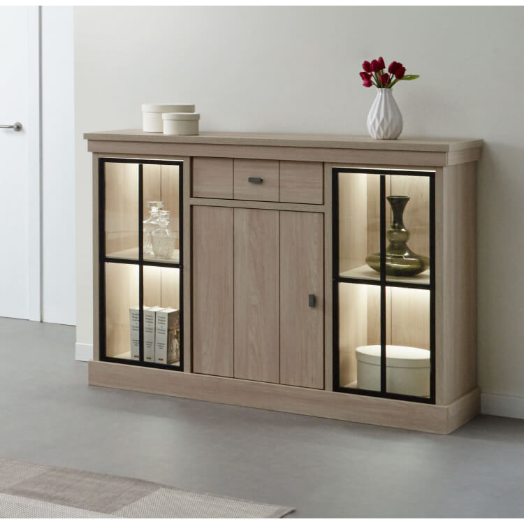 Buffet/bahut haut contemporain 144 cm coloris orme naturel Vaucluse II