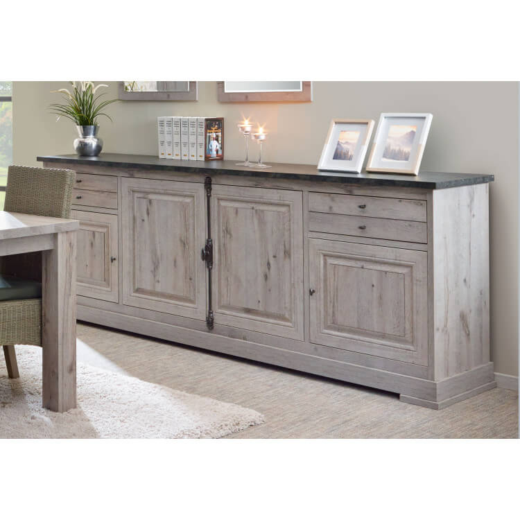 Buffet/bahut contemporain 245 cm coloris chêne nature/gris marbre Bogotta