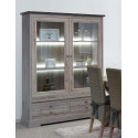 Vaisselier/argentier contemporain portes vitrées coloris chêne nature/gris marbre Bogotta II