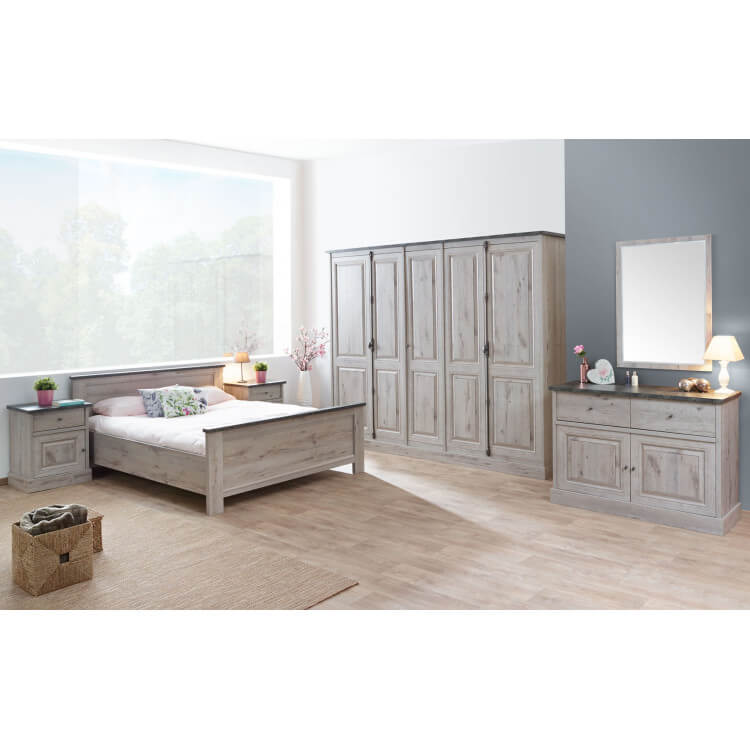 Chambre adulte contemporaine coloris chêne/gris marbre Milos