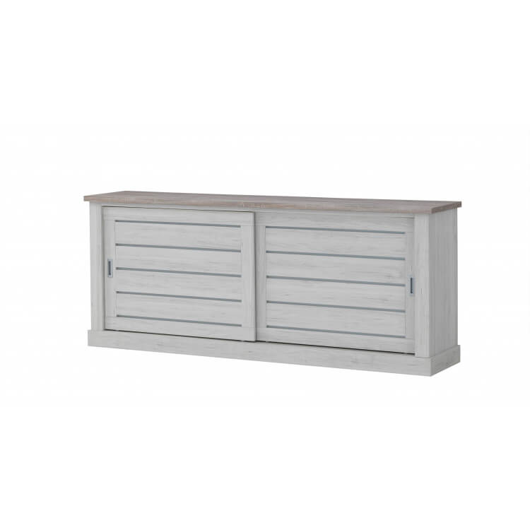 Buffet/bahut contemporain portes coulissantes coloris chêne clair/brun Adena