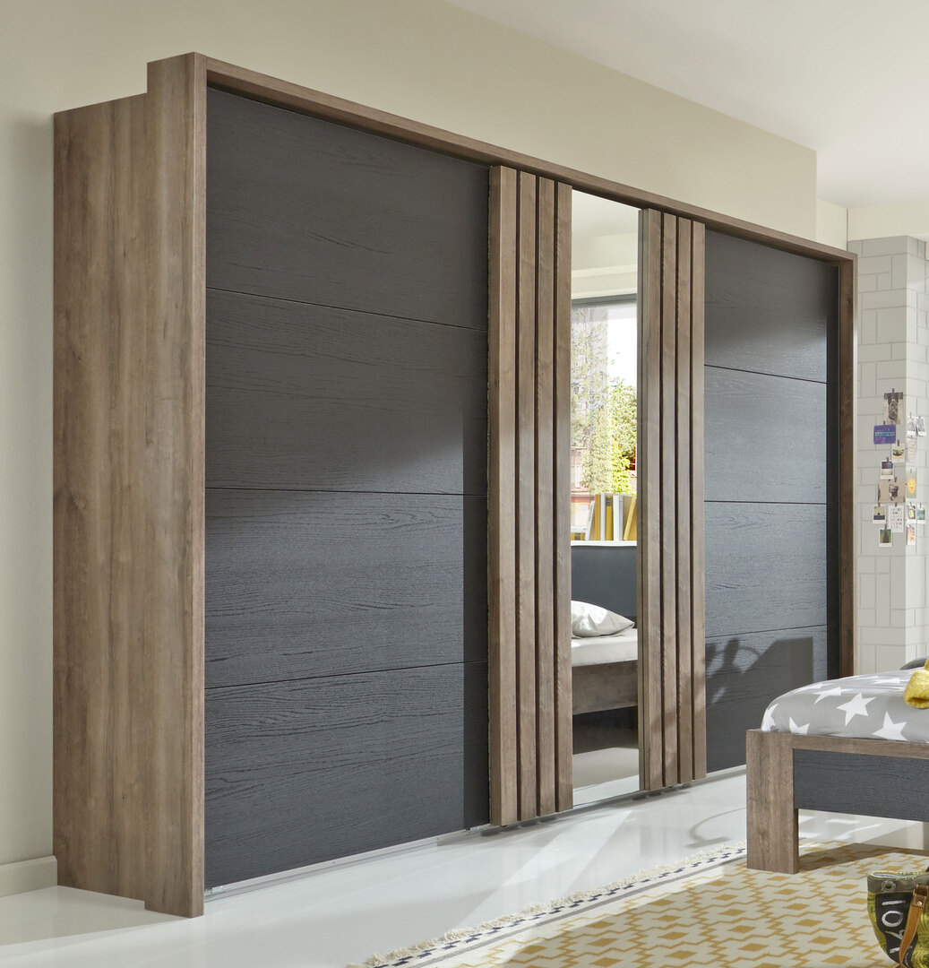 Armoire Adulte Contemporaine Portes Coulissantes Chene Chataigne Chene Noir Carly