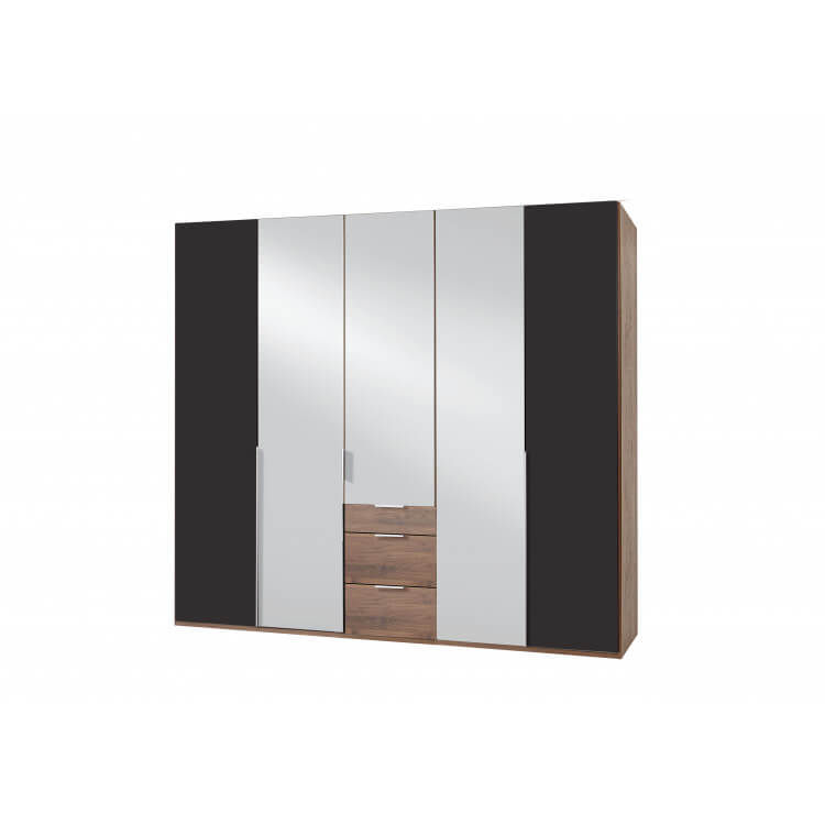 Armoire contemporaine 5 portes/3 tiroirs avec miroir noyer/lave Monalisa