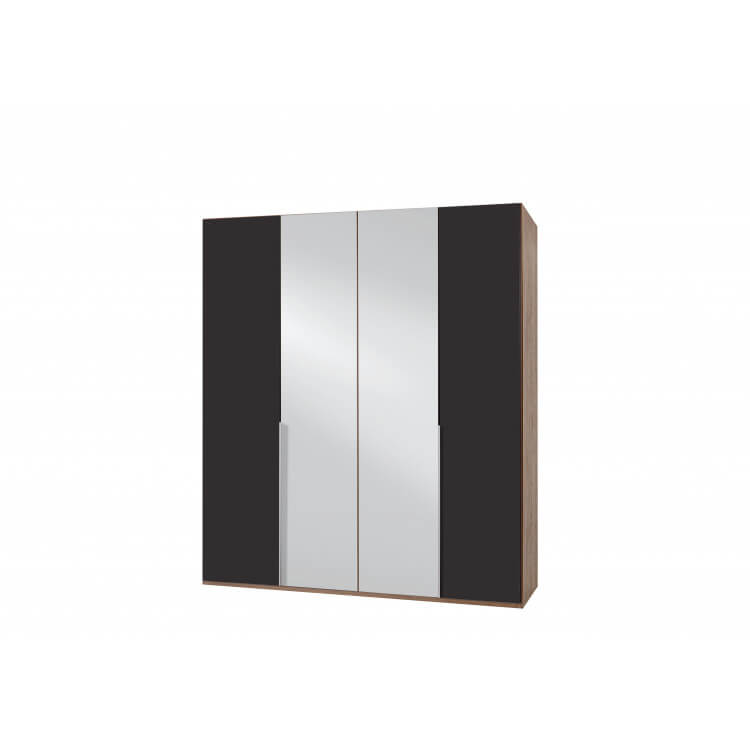 Armoire contemporaine 4 portes avec miroir noyer/lave Monalisa