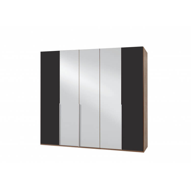 Armoire contemporaine 5 portes avec miroir noyer/lave Monalisa