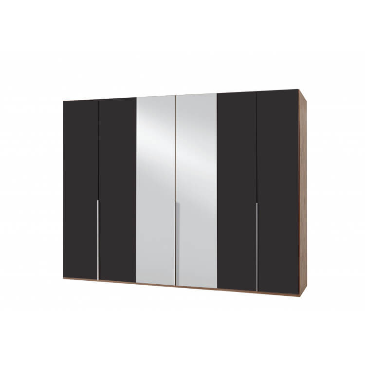 Armoire contemporaine 6 portes avec miroir noyer/lave Monalisa