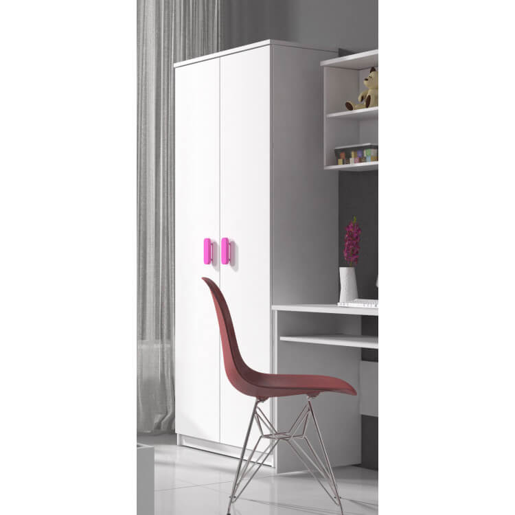 Armoire enfant contemporaine 2 portes coloris blanc/rose Myke