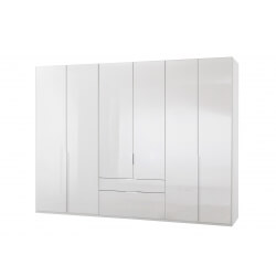 Armoire adulte design 6 portes/2 tiroirs laqué blanc cassé Orlando