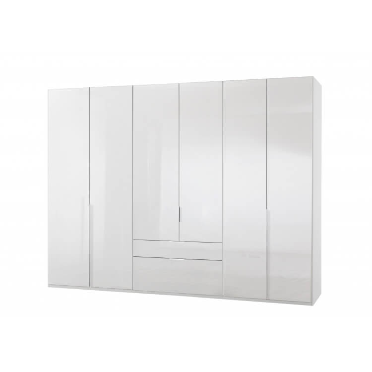 Grande armoire penderie 6 portes et 2 tiroirs Lanae L243cm Blanc