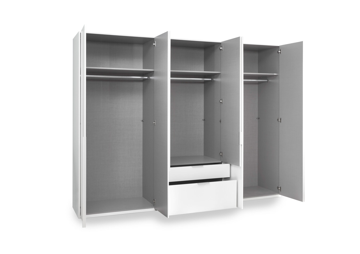 Grande armoire penderie 6 portes et 2 tiroirs Lanae L243cm Blanc