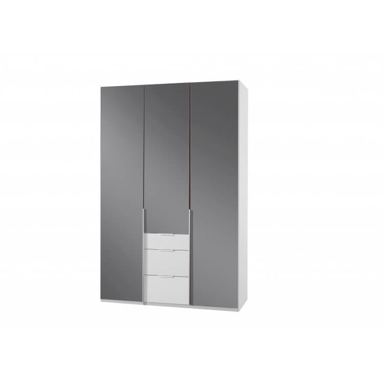 Armoire design 3 portes/3 tiroirs blanc alpin/verre gris Tony