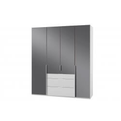 Armoire design 4 portes/3 tiroirs blanc alpin/verre gris Tony