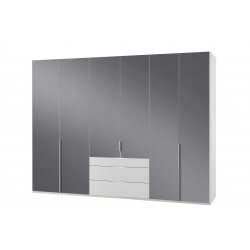 Armoire design 6 portes/3 tiroirs blanc alpin/verre gris Tony