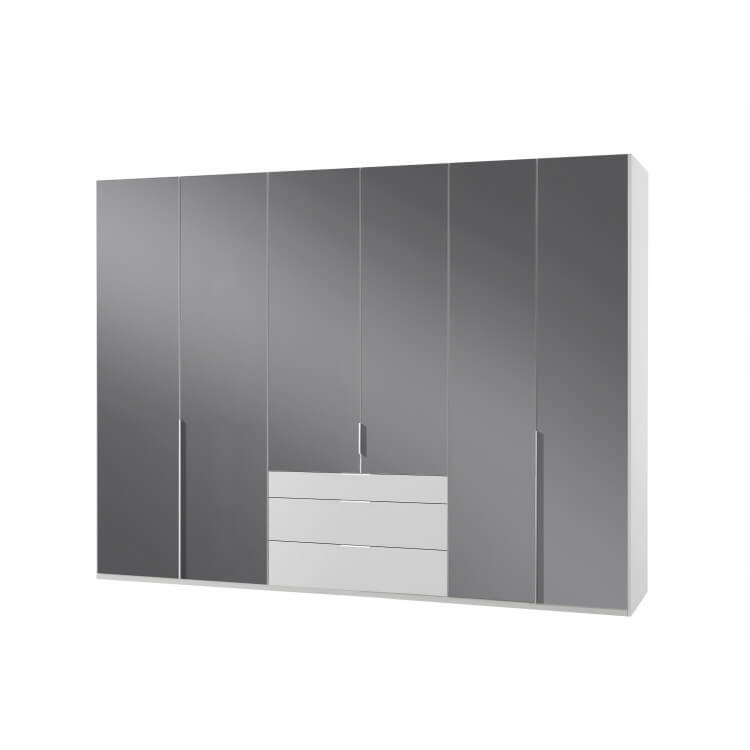 Armoire design 6 portes/3 tiroirs blanc alpin/verre gris Tony