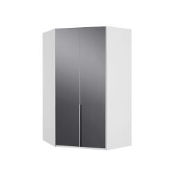 Armoire d'angle design blanc alpin/verre gris Tony