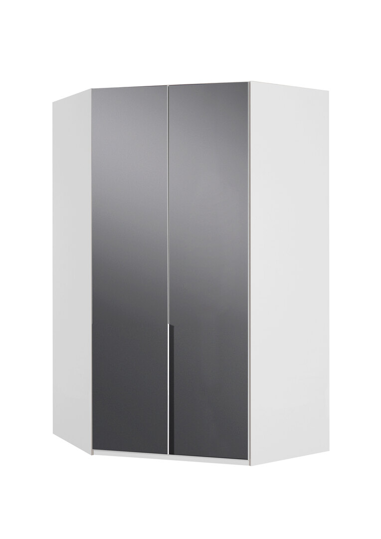 Armoire d'angle contemporaine avec miroir coloris blanc alpin Amerand