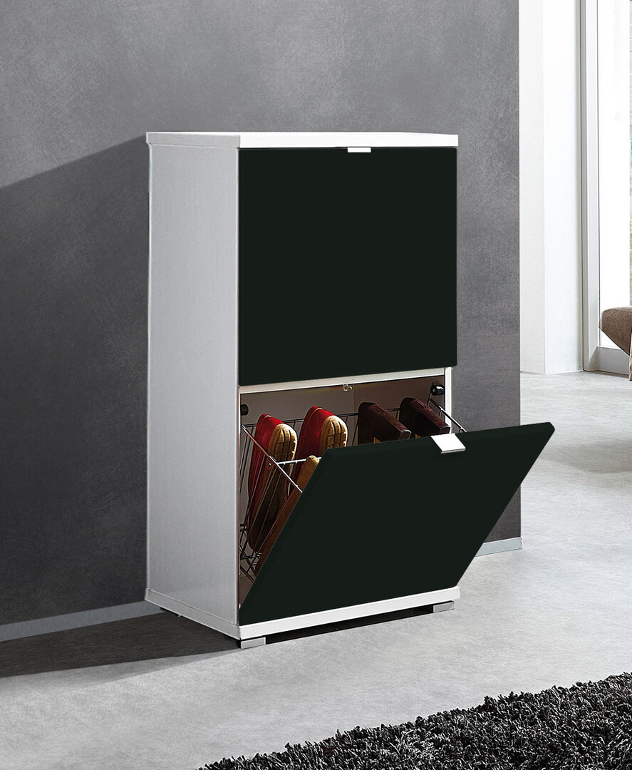 Meuble à chaussures contemporain 2 abattants noir mat Mathieu Matelpro