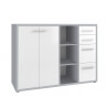 Armoire basse de bureau design gris platine/verre blanc Mathis I