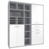 Armoire haute de bureau design gris platine/verre blanc Mathis III