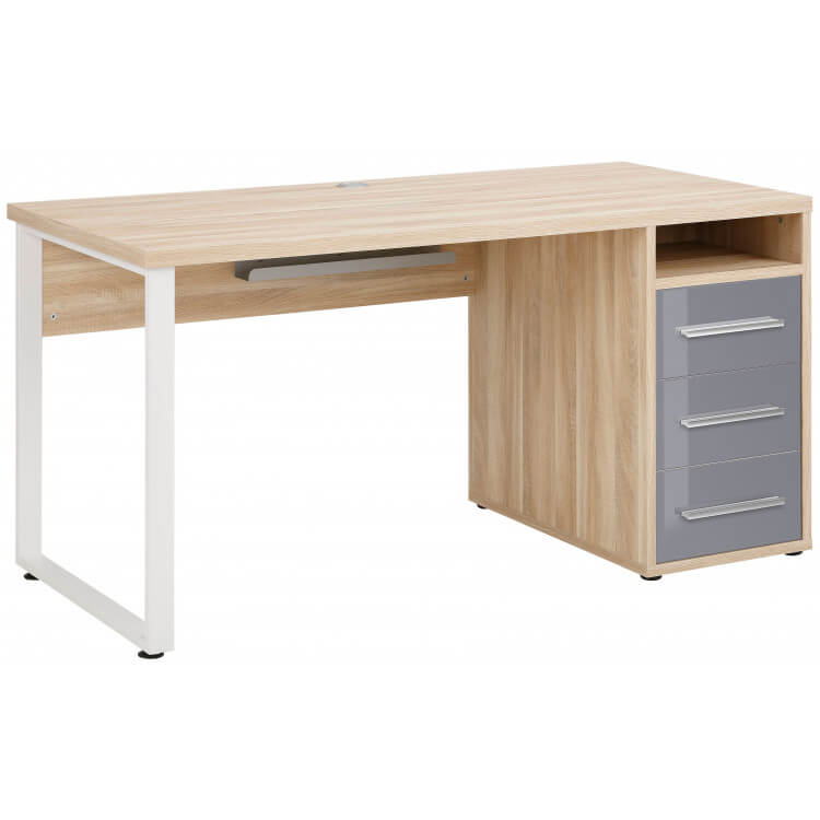 Bureau droit design chêne naturel/verre gris Damien I