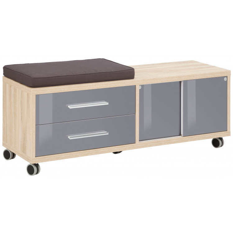 Caisson de bureau design chêne naturel/verre gris Damien