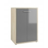 Armoire basse de bureau design chêne naturel/verre gris Damien