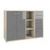 Armoire basse de bureau design chêne naturel/verre gris Damien I