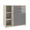 Armoire basse de bureau design chêne naturel/verre gris Damien II