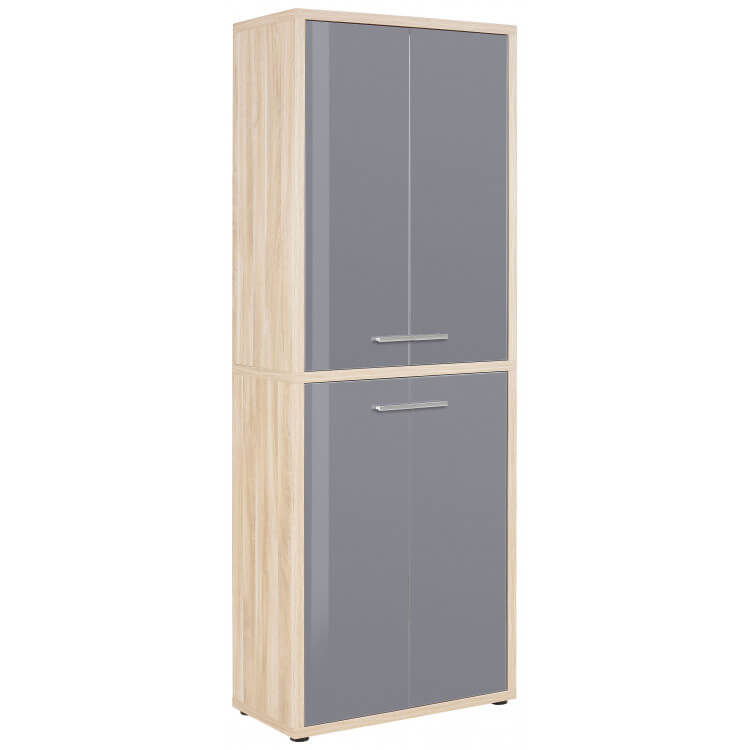 Armoire haute de bureau design chêne naturel/verre gris Damien