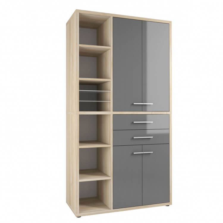 Armoire haute de bureau design chêne naturel/verre gris Damien I