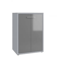 Armoire basse de bureau design gris platine/verre gris Esteban