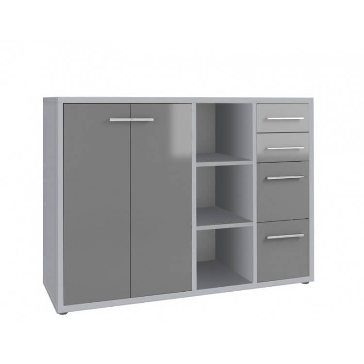 Armoire basse de bureau design gris platine/verre gris Esteban I