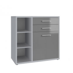 Armoire basse de bureau design gris platine/verre gris Esteban II