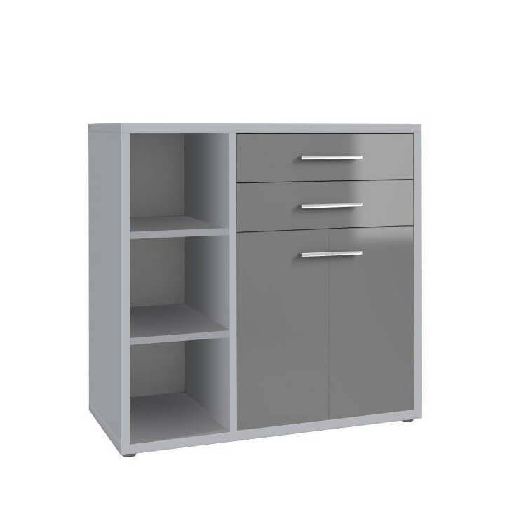 Armoire basse de bureau design gris platine/verre gris Esteban II