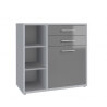 Armoire basse de bureau design gris platine/verre gris Esteban II