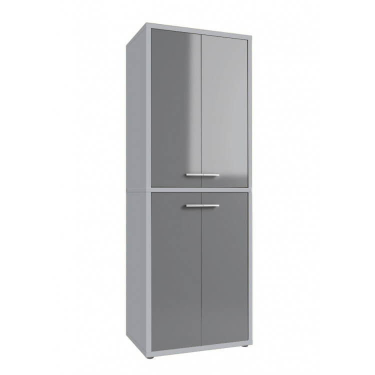 Armoire haute de bureau design gris platine/verre gris Esteban