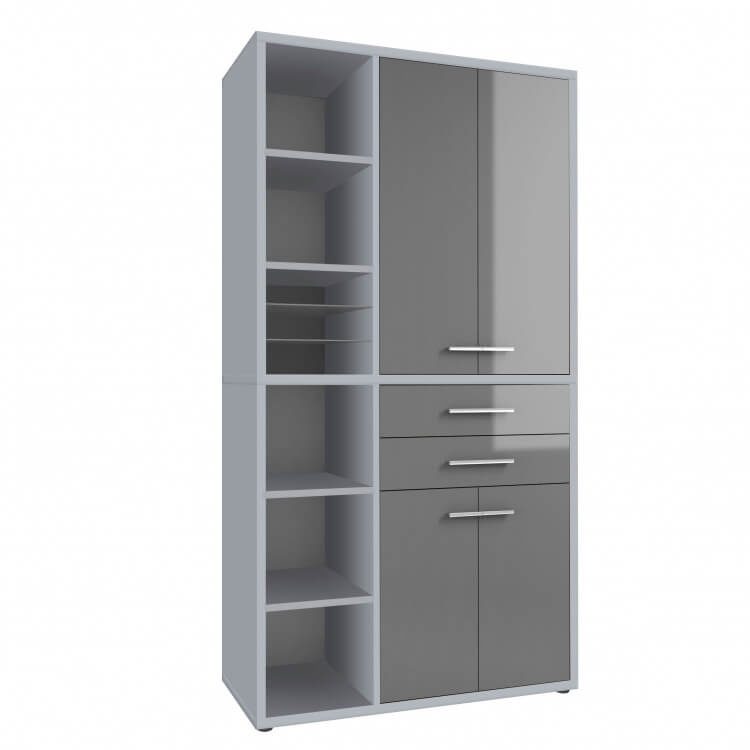 Armoire haute de bureau design gris platine/verre gris Esteban I