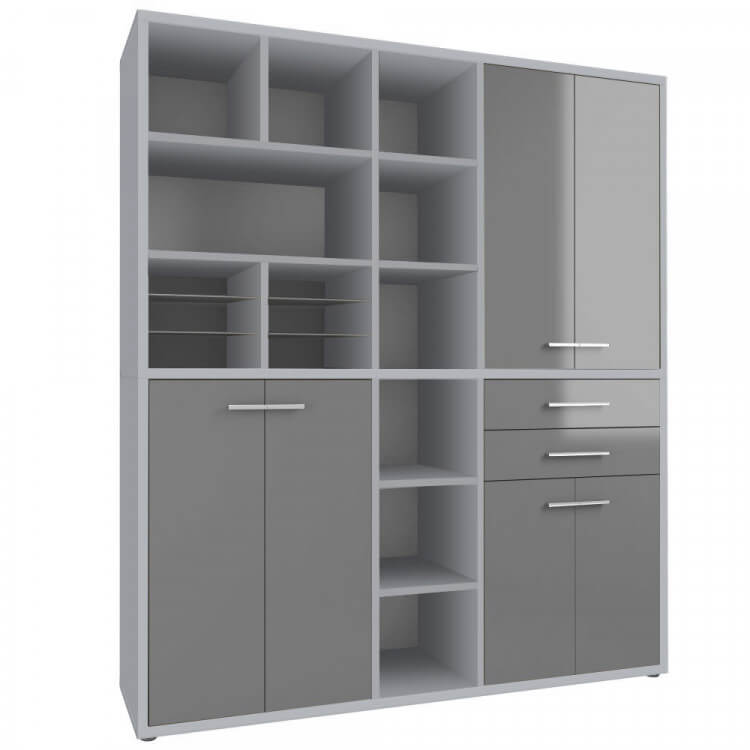 Armoire haute de bureau design gris platine/verre gris Esteban III