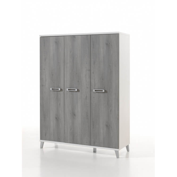 Armoire enfant contemporaine 3 portes blanche et grise Betty