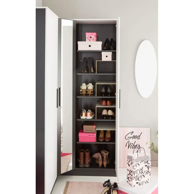 Armoire à chaussures d'angle contemporaine noire et blanche Joker