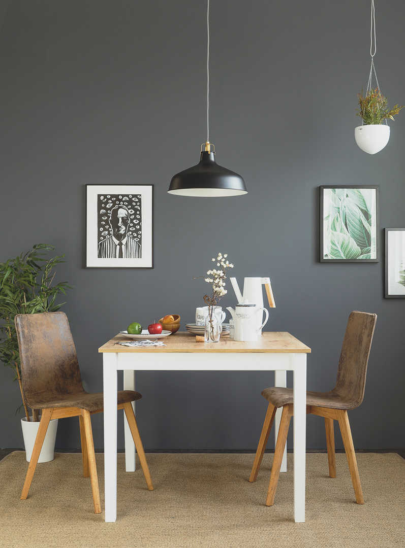 Table de cuisine contemporaine chêne/blanc Diego
