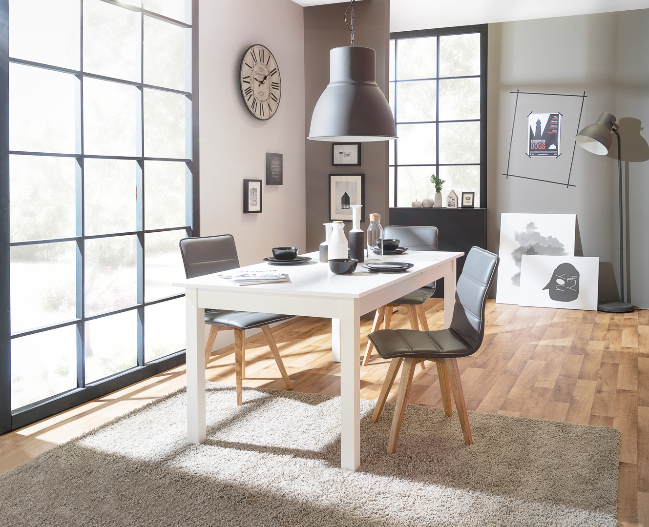Table de salle à manger extensible contemporaine blanche Halma
