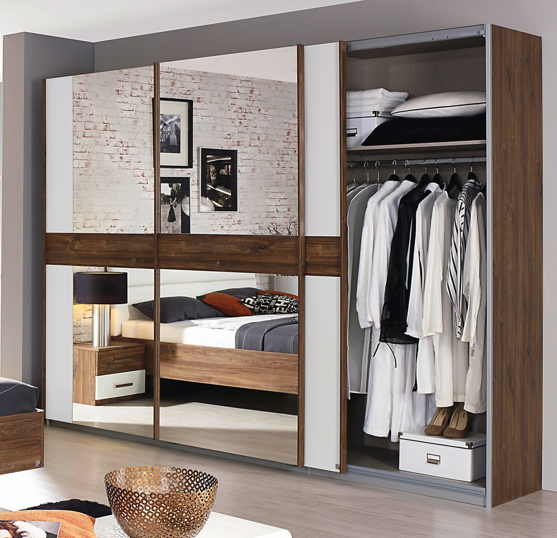 Armoire adulte portes coulissantes chêne foncé/blanc Belinda Matelpro