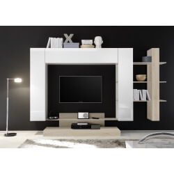 Banc TV design blanc laqué/chêne clair Camargue