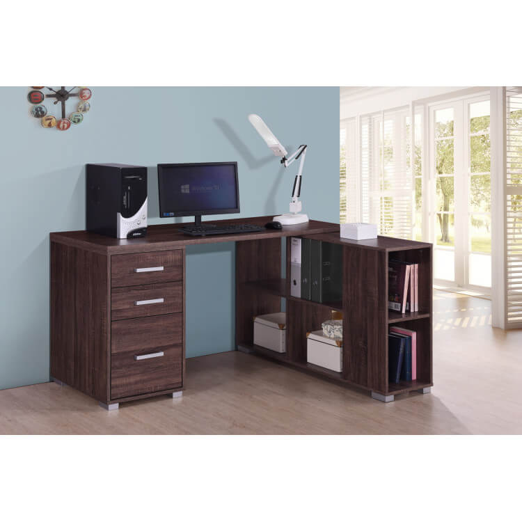 Bureau d'angle contemporain coloris noyer Amira