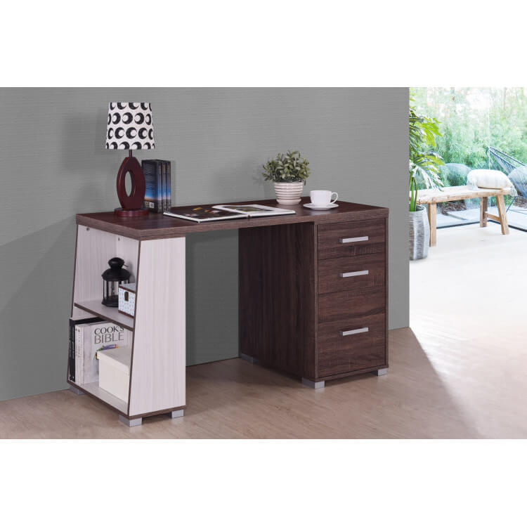 Bureau contemporain coloris noyer/blanc Amira