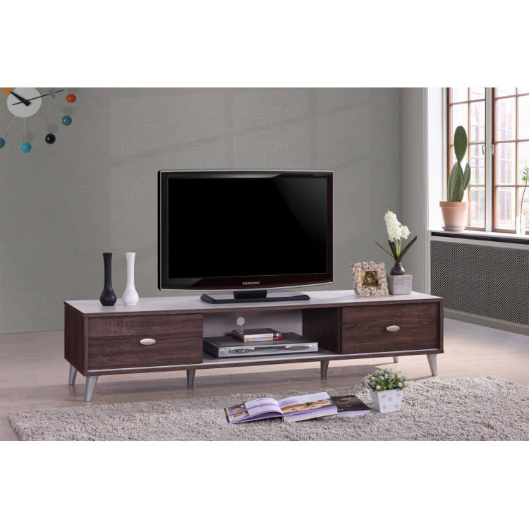 Meuble TV contemporain 150 cm coloris noyer/blanc Amira