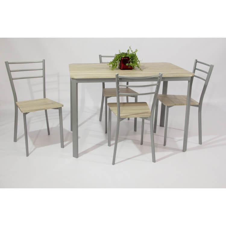 Ensemble table et chaises contemporain chêne clair Greta